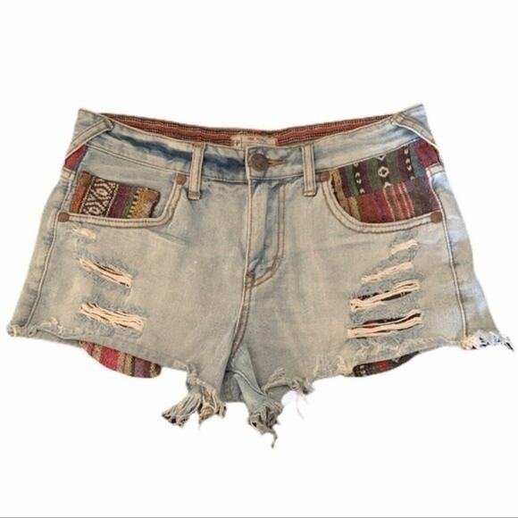 Free People Boho Sarape Denim Shorts Size 27 - Picture 2 of 7